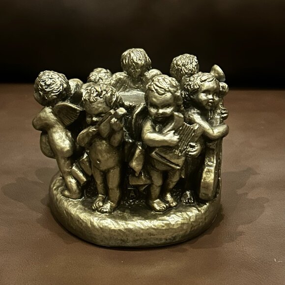 Antique Ornate Cherubs Angel Playing Instruments Candle Holder - Picture 9 of 12